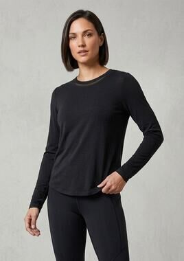 Athleta Women Black Long Sleeve Merino Blend Athletic Tee M Gorpcore Minimalist